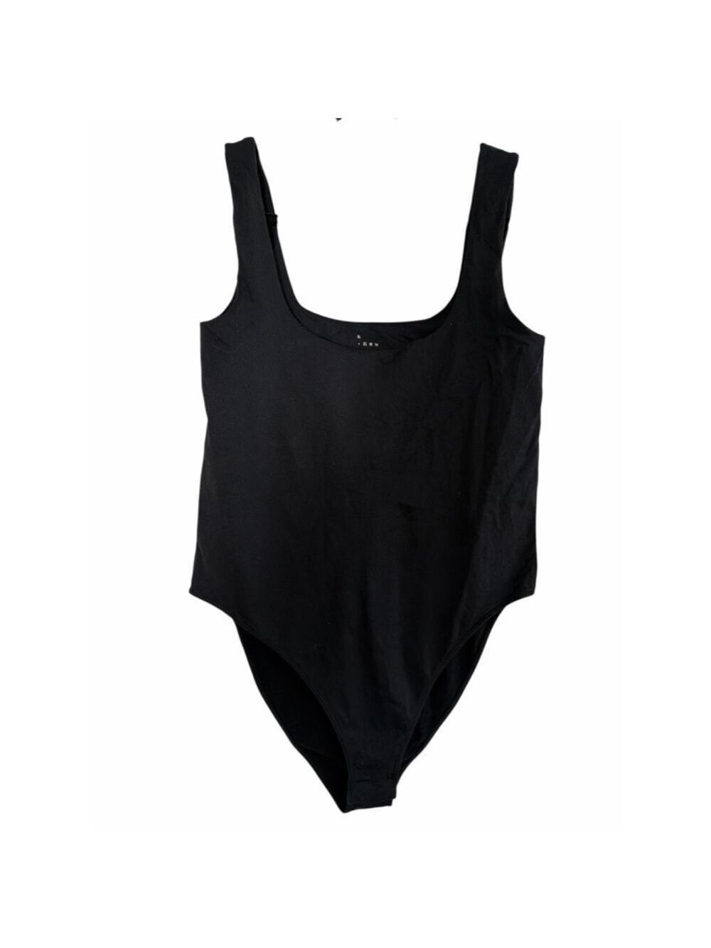 A New Day Black Square Neck Bodysuit - Built-in Shelf Bra - Size Large